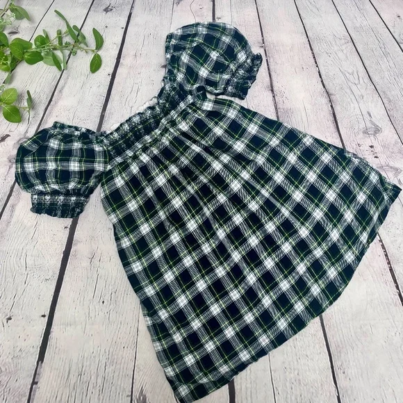 American Eagle Women's Smocked Off The Shoulder Dress Plaid Size Extra Small
